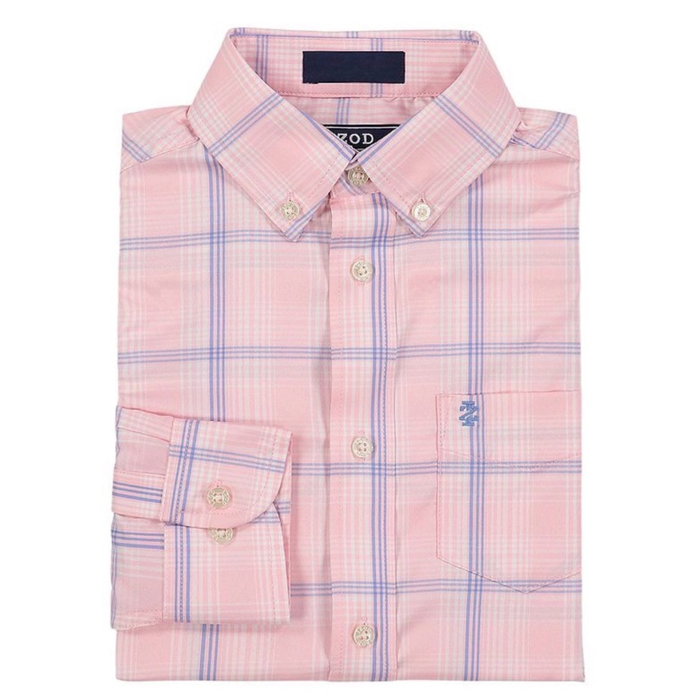 Izod Youth Pink and Blue Plaid Button Down Shirt